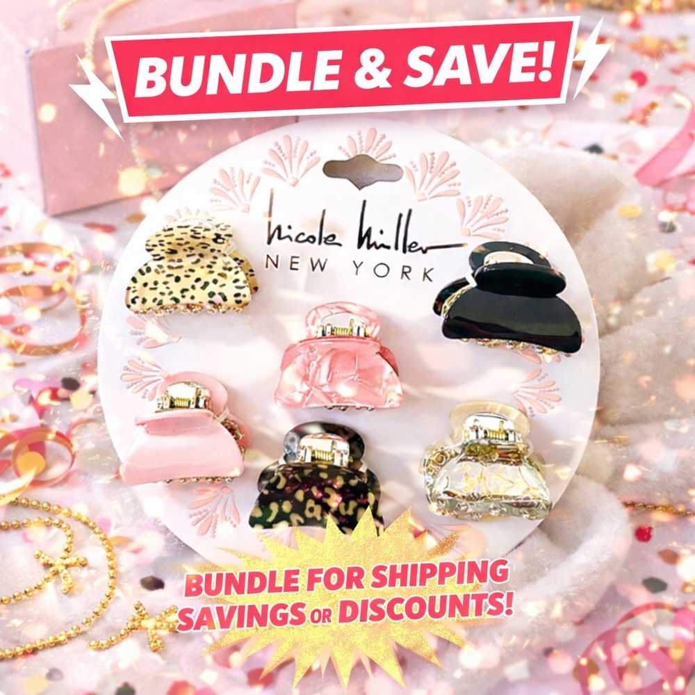 Cute Nicole Miller Hair Claw Clips Set 6 in Animal Prints, Pinks, Black & Siver